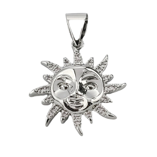 PN-0462 Pendant Plated Silver Sol Zirconia Blanca 1.25"