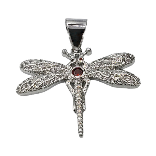 PN-0453 Dije Plateado Dragon Fly Zirconia Blanca 1.50"