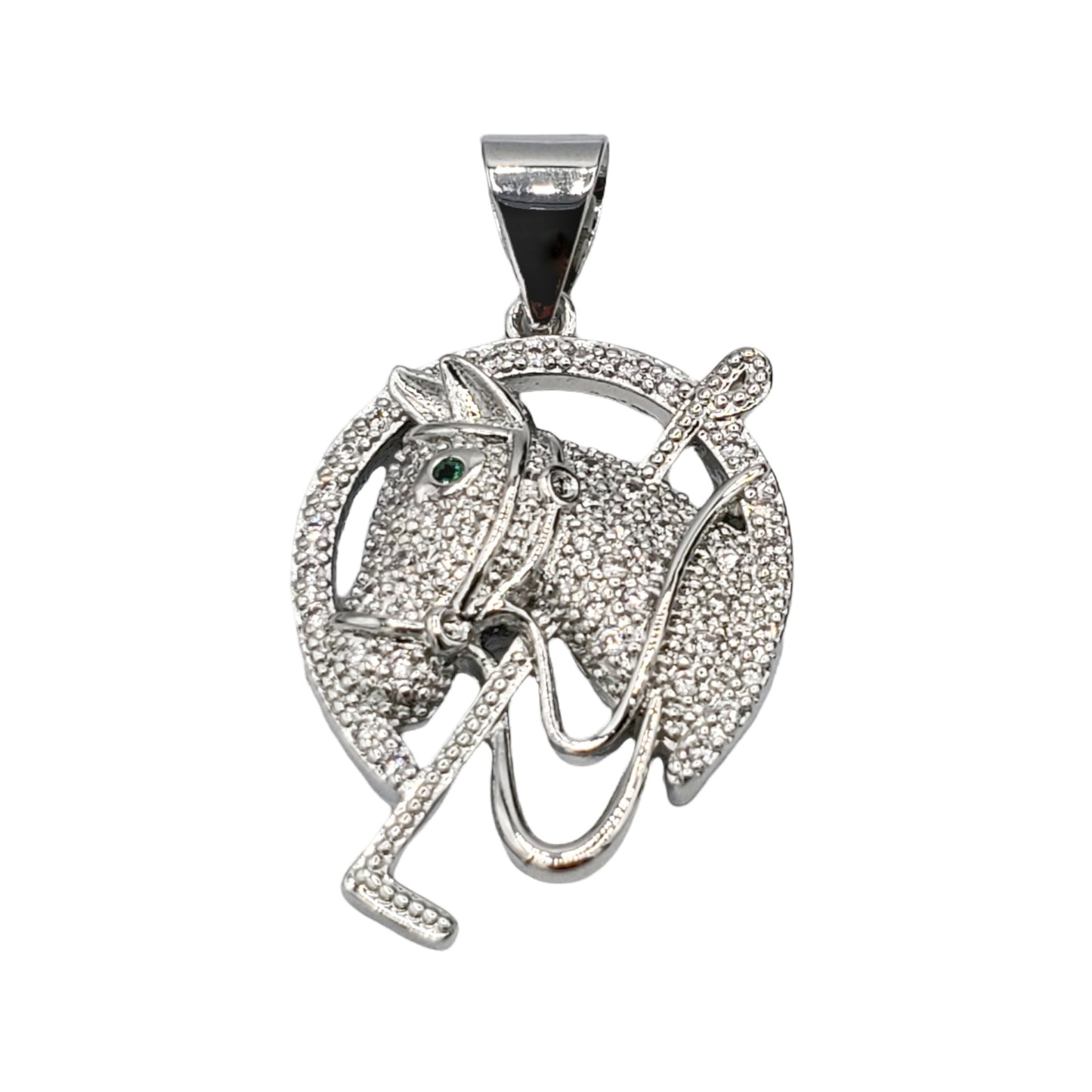 PN-0454 Pendant Plated Silver Caballo Zirconia Blanca 1.50"