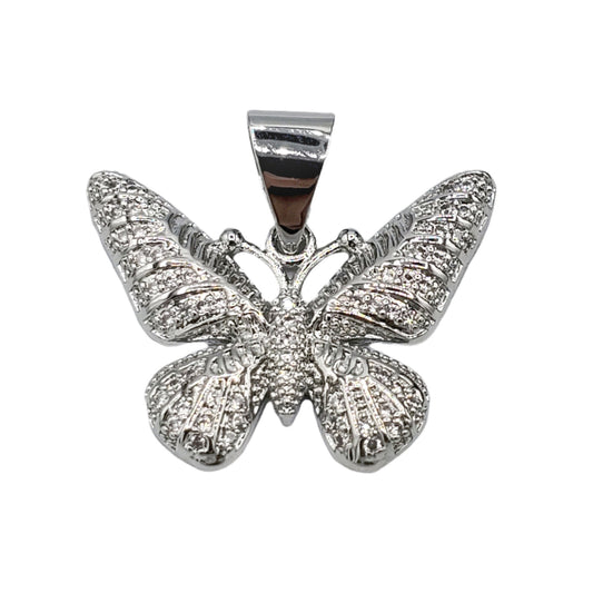 PN-0449 Pendant Plated Silver Mariposa 1"