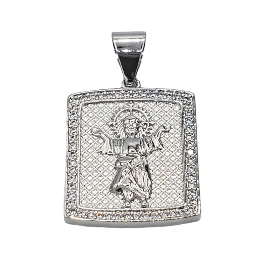 PN-0448 Pendant Silver Plated San Judas Zirconia Blanca 1.50"