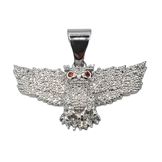 PN-0458 Pendant Plated Silver Águila con Zirconia Roja y Blanca 1"