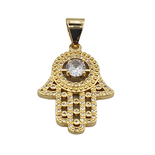 PN-0477 Pendant Mano de Fatima Zirconia Blanca 1.50"