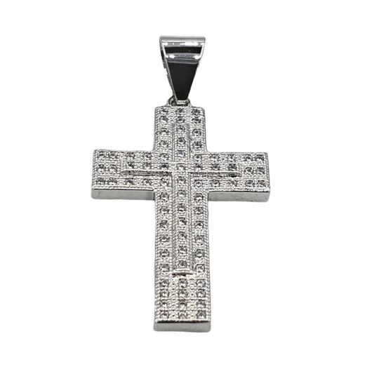 PN-0445 Pendant Plated Silver Cruz Zirconia Blanca 1.50"