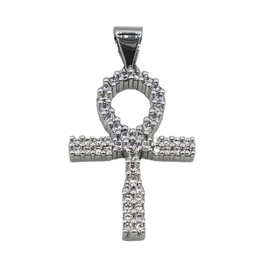 PN-0446 Pendant Plated Silver Cruz Zirconia Blanca 2"