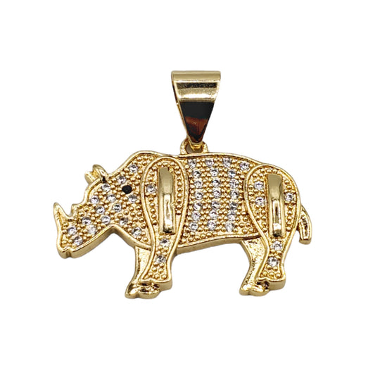 PN-0472 Pendant Rhinoceros Zirconia Blanca 1"