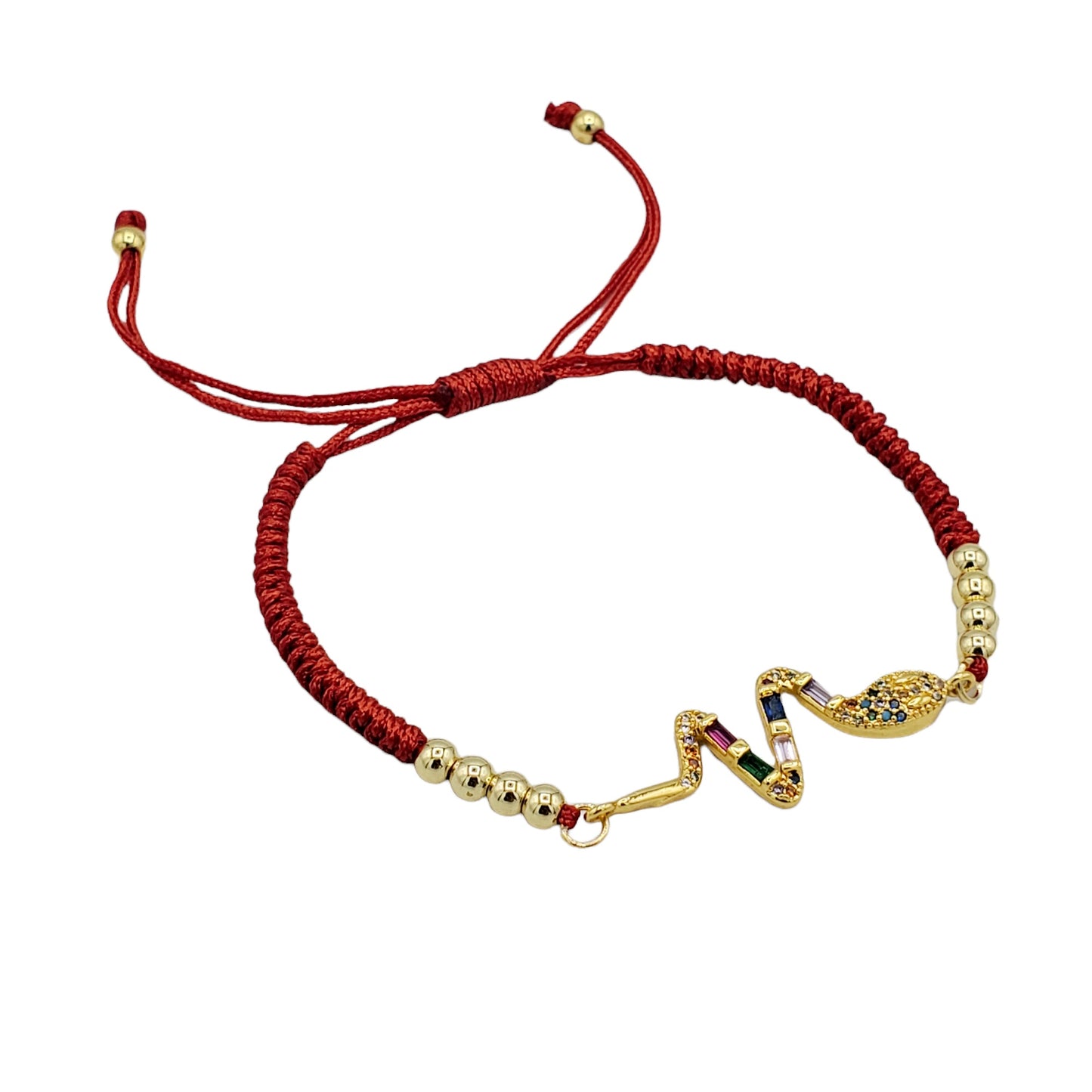 BA-243 Bracelet/Pulsera Serpiente Zirconia Multicolor Hilo Rojo Ajustable