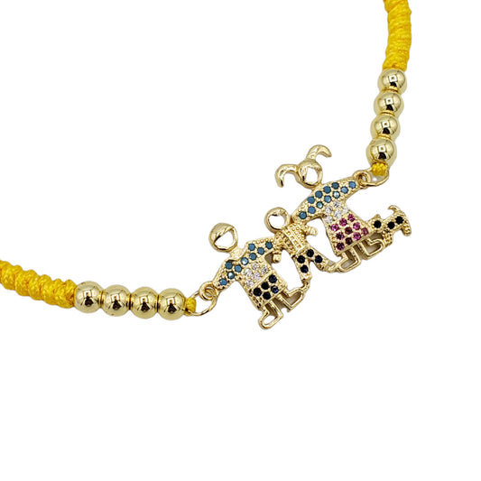 BA-250 Pulsera/Pulsera Familia Zirconia Multicolor Hilo Amarillo Ajustable