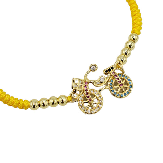 BA-251 Bracelet/Pulsera Bicicleta Zirconia Multicolor Hilo Amarillo Ajustable