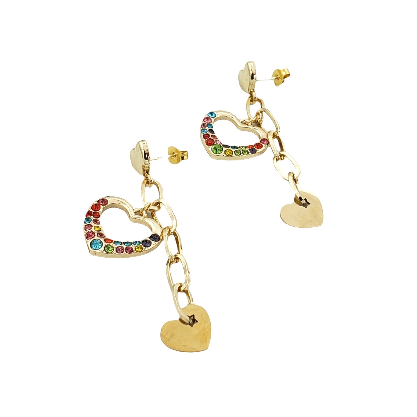 STS-27 Stainless Steel Earrings/Aretes Corazón Zirconia Multicolor 3.25"