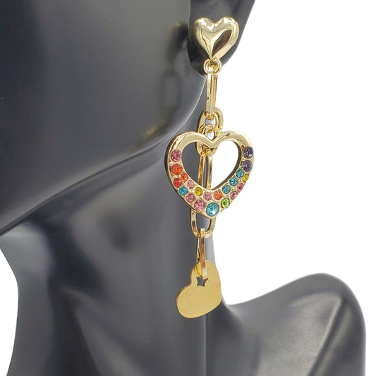 STS-27 Aretes/Aretes de Acero Inoxidable Corazón Zirconia Multicolor 3.25"