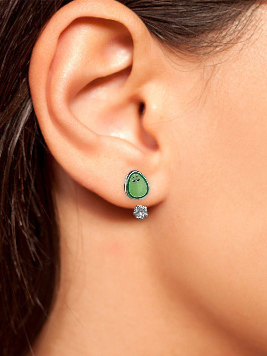 Avocado Small Earrings with White Stone Twist