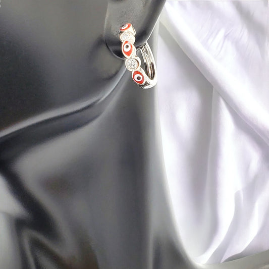 SER-43 Earrings/Aretes Ojo Turco Rojo Zirconia Blanca 0.50" 1pc