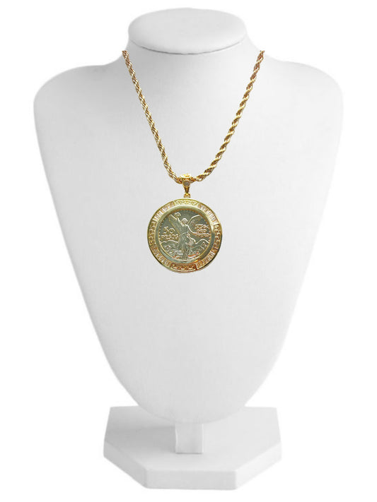 PN-075 Colgante 50 pesos con Piedra Blanca 50mm x 50mm Incluye Cadena Torsal 18”-22” mixto