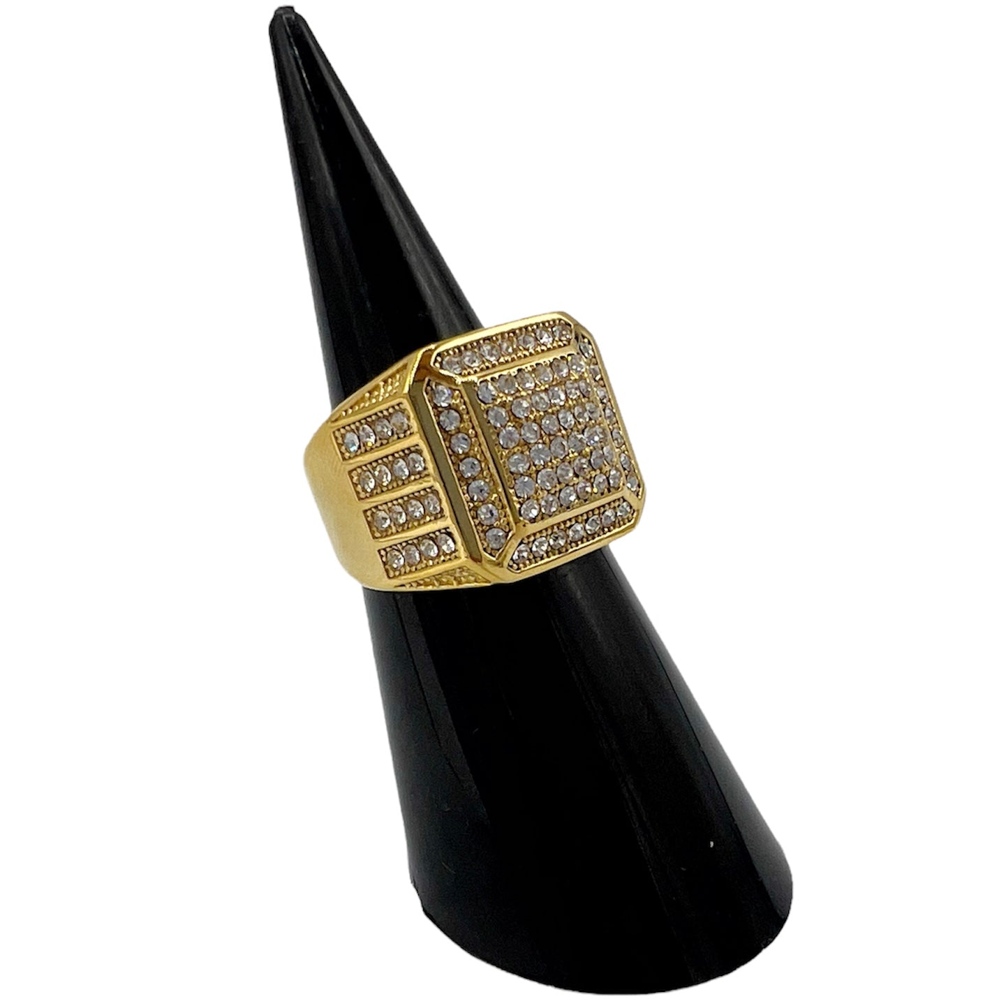 R-48 Acero Inoxidable Anillo Con Zirconia Blanca, Color:Oro, Seleccione el Tamaño en la Parte de Abajo donde dice Tamaño