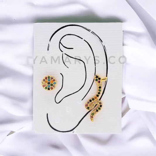 ER-411 Earrings Snake Multicolored/Aretes Serpiente con Piedra Multicolor 2pcs 14k