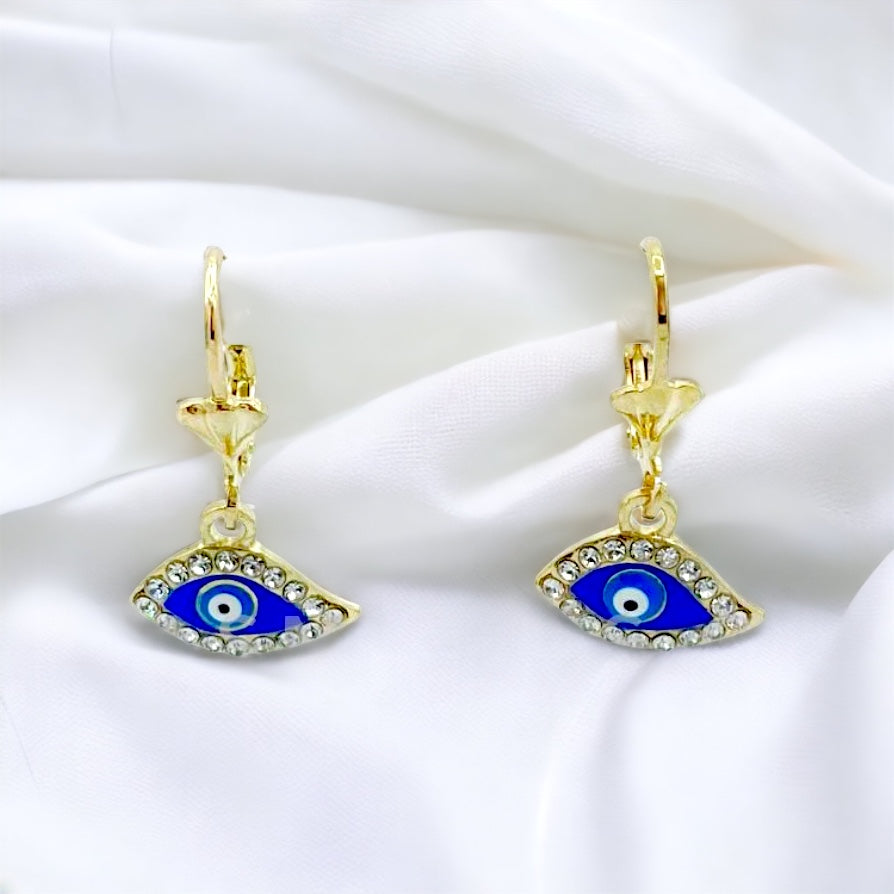 ER-445 Earrings Evil Eye Blue with White Stones/Aretes Ojo Turco Azul con Piedra Blanca