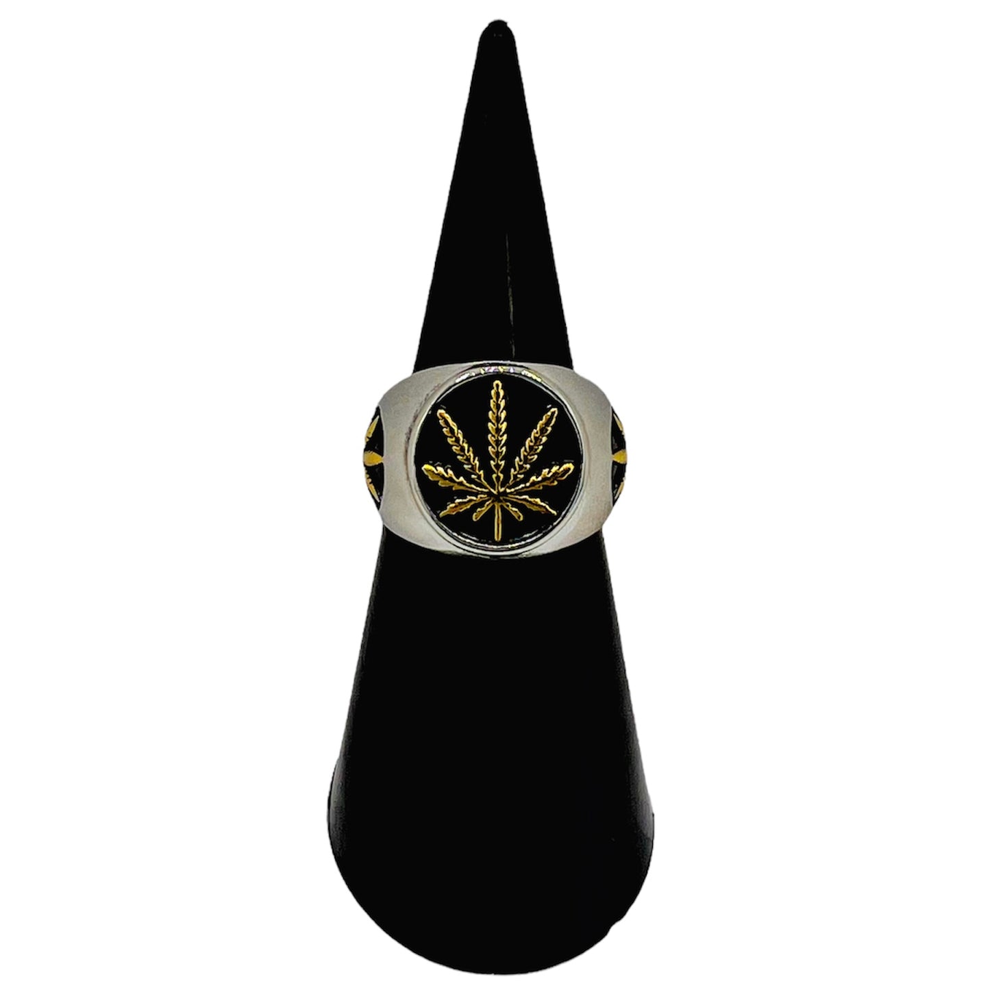 R-38 Stainless Steel Anillo con Hoja de Marihuana/ Marijuana Leaf Ring, Color: Silver,Gold,Black, Seleccione el Size en la Parte de Abajo donde dice Size