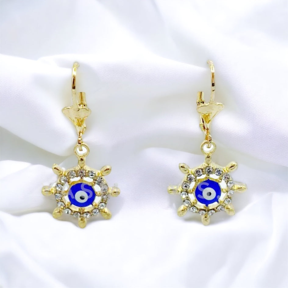 ER-449 Earrings Evil Eye Blue with White Stone/Aretes con Ojo Turco Azul y Piedra Blanca