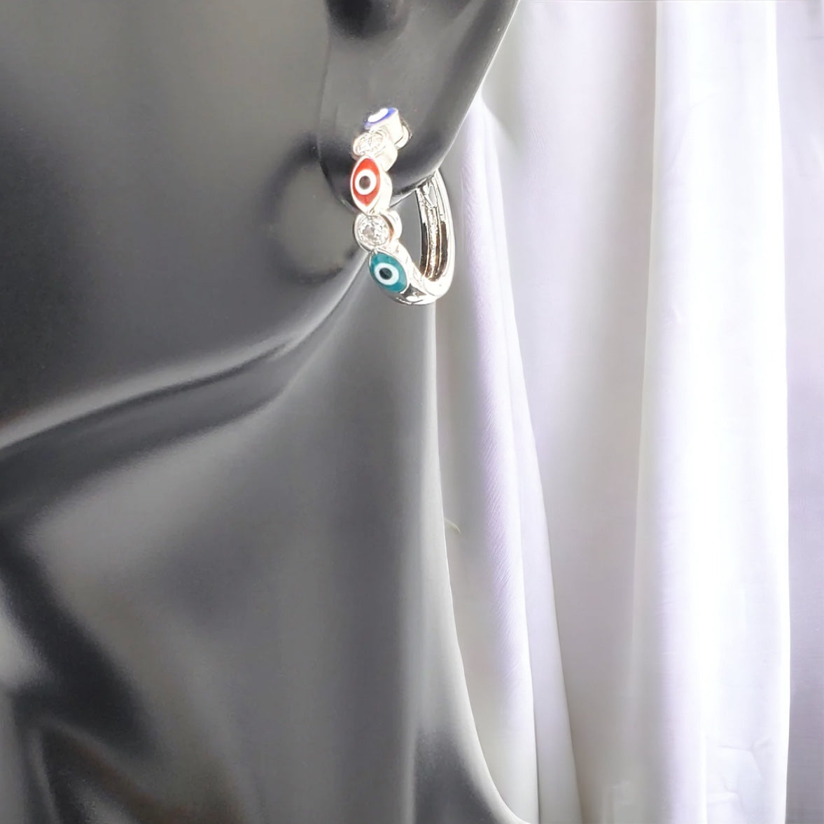 SER-42 Earrings/Aretes Ojo Turco Multicolor y Zirconia Blanca 0.50" 1pc