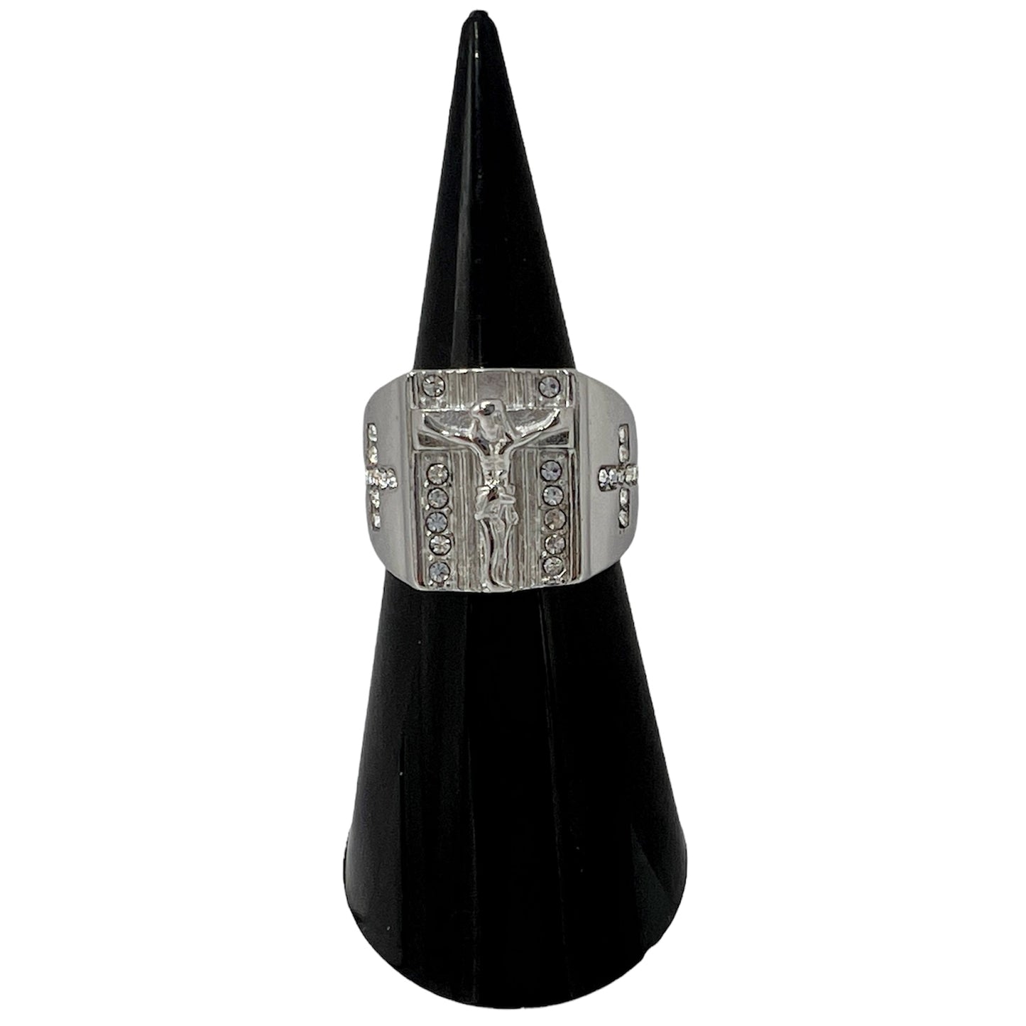 R-44 Acero Inoxidable Anillo Jesucristo/ Jesus Christ Ring, Color: Silver, Zirconia Blanca, Seleccione el Size en la Parte de Abajo donde dice Size