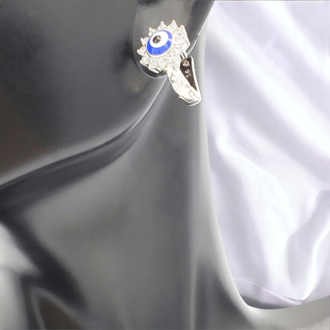 SER-44 Earrings/Aretes Ojo Turco Azul Zirconia Blanca 1cm 1pc