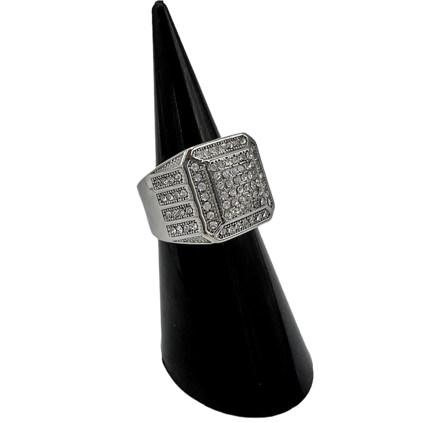 R-47 Acero Inoxidable Anillo Con Zirconia Blanca, Color:Plata, Seleccione el Tamaño en la Parte de Abajo donde dice Tamaño