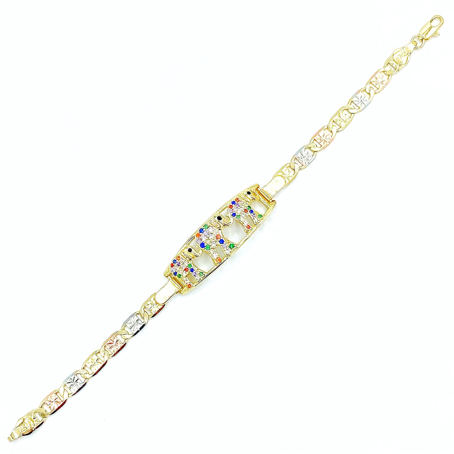 BR-247 Bracelet/Pulsera Elefante Zirconia Multicolor 3 tonos 1pc pack 18k