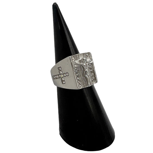 R-44 Stainless Steel Anillo Jesucristo/ Jesus Christ Ring, Color: Silver, Zirconia Blanca, Seleccione el Size en la Parte de Abajo donde dice Size