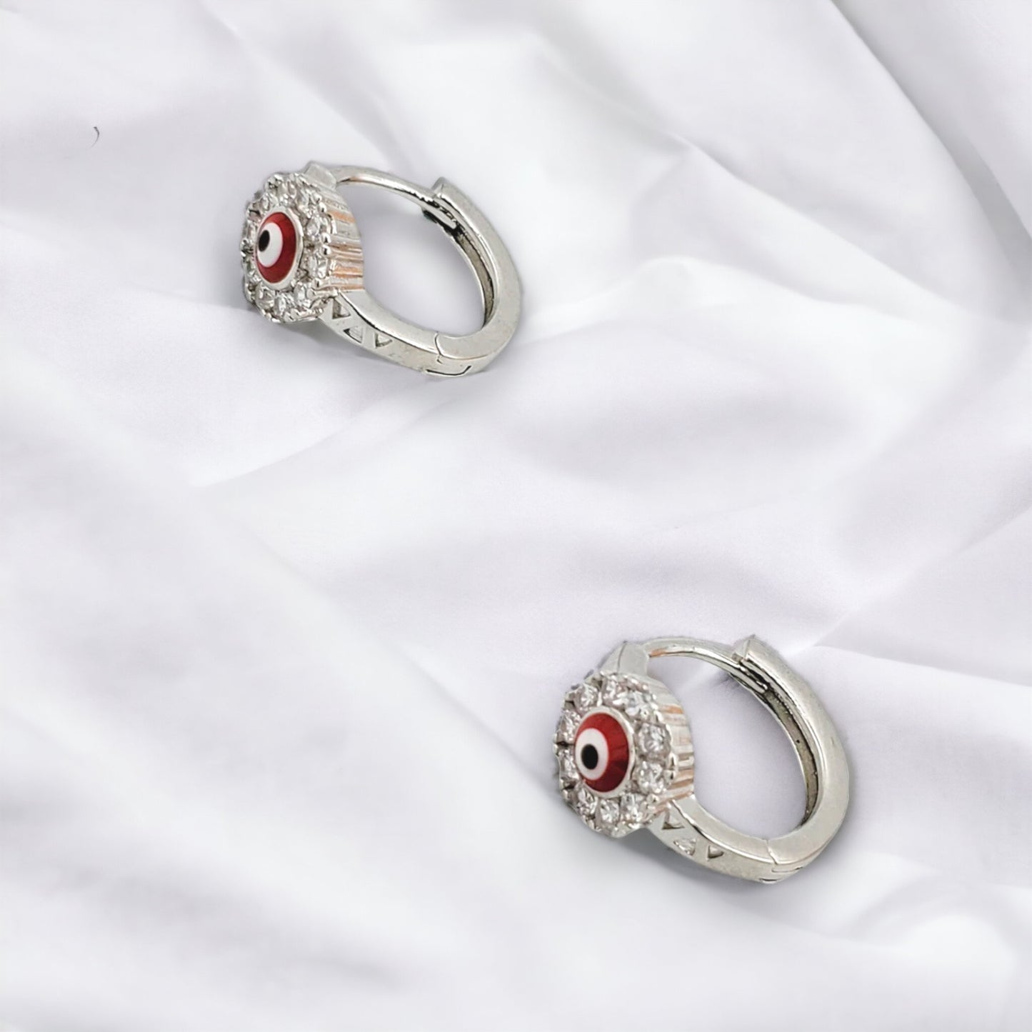 SER-51 Earrings/Aretes Ojo Turco Rojo Zirconia Blanca 1cm 1pc