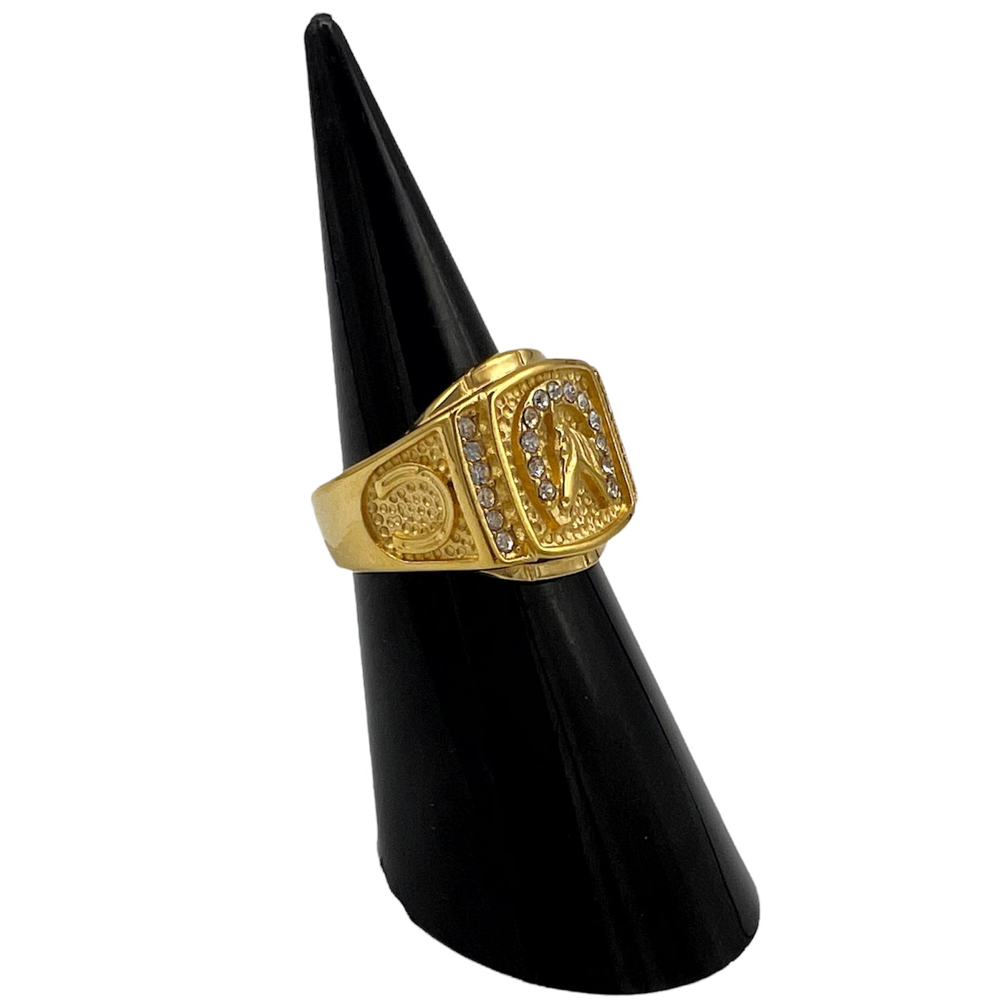 R-36 Acero Inoxidable Anillo Caballo/Horse Ring, Zirconia Blanca, Seleccione el Tamaño en la Parte de Abajo donde dice Tamaño