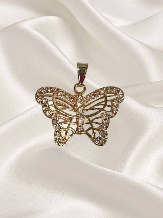 PN-288 Colgante Mariposa Piedra Blanca/Dije Mariposa Piedra Blanca Incluye Cadena Mixta 18"-20"