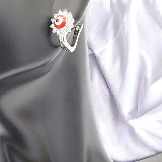 SER-41 Earrings/Aretes Ojo Turco Rojo Zirconia Blanca 0.50" 1pc