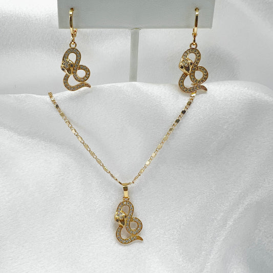 S-348 Conjunto Serpiente piedra blanca 18k